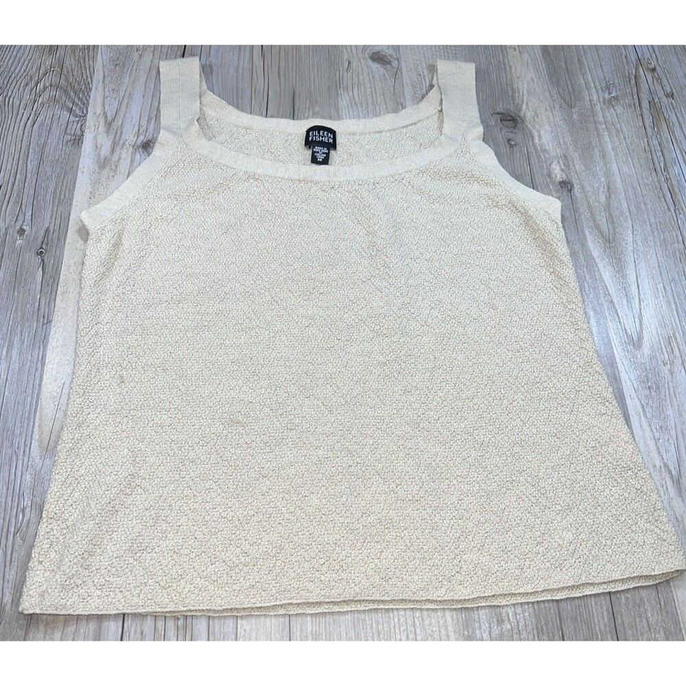 Eileen Fisher Wool Tank Medium Tan Knit Italian Yarn Easy Layer Polished Chic